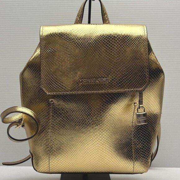 EUC Michael Kors Hayes Python Embossed Gold Backpack with Lock